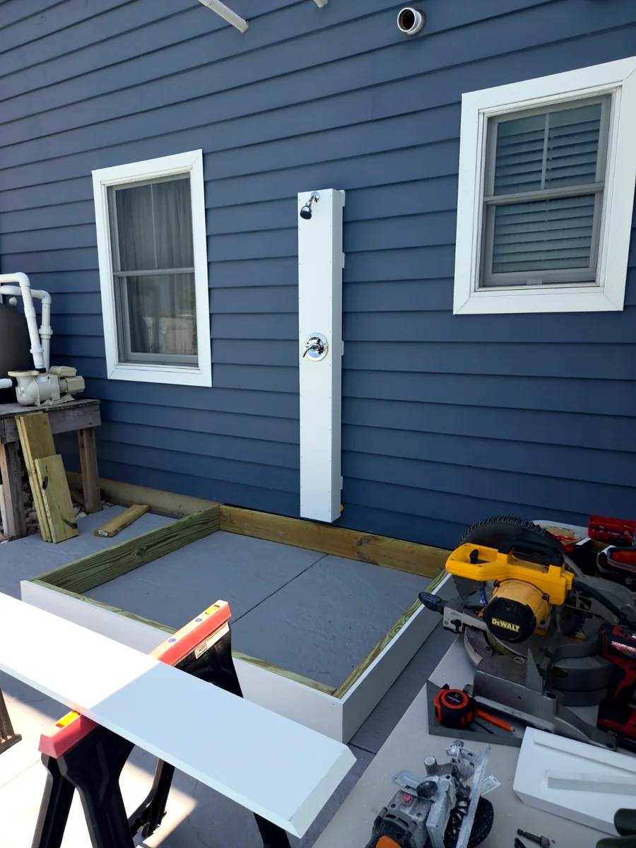 Outdoor shower area during platform construction